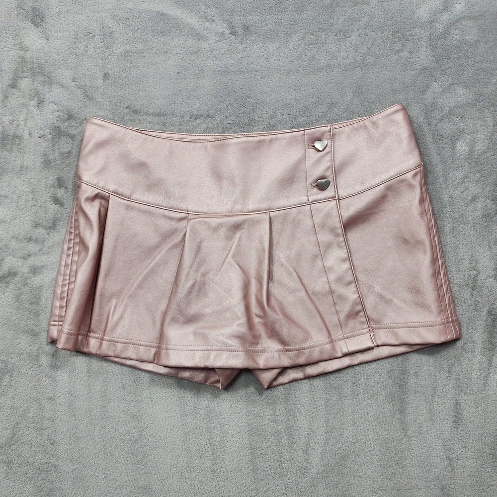 Celebrity Pink Skort Womens M Metallic Pink Faux Leather Hot Pants Lined Party